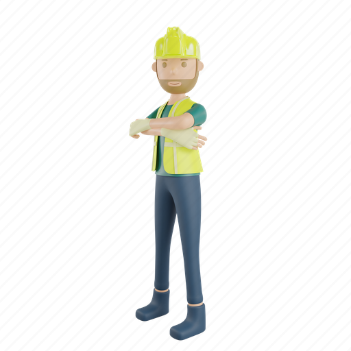 3d render, illustration, construction worker, isolated, pose, element, labor 3D illustration - Download on Iconfinder