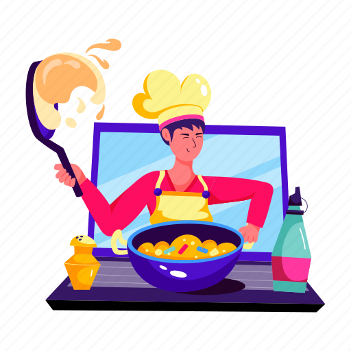 Cooking, tutorial, online, chef, class, course illustration - Download on Iconfinder