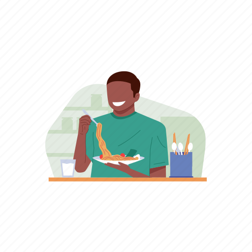 Eat, noodle, kitchen, food, man, healthy, cooking illustration - Download on Iconfinder