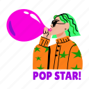 pop star, blowing bubble, character, typography, lettering