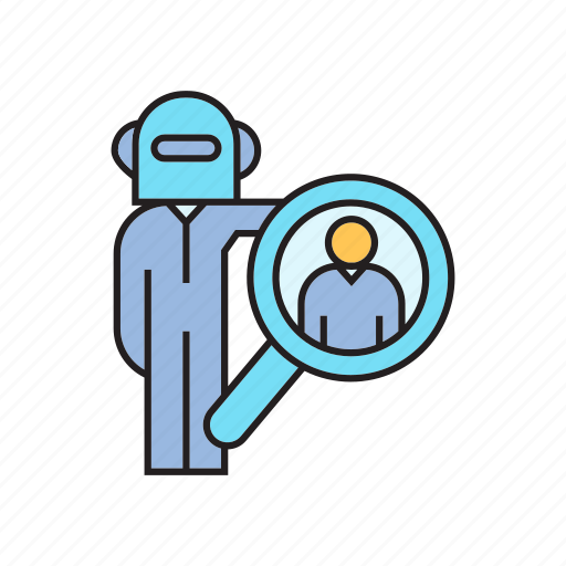 Artificial intelligence, human resource, magnifier, robot, robot worker, search icon - Download on Iconfinder