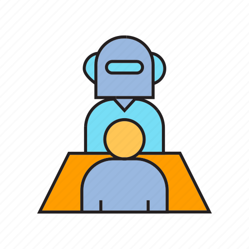Artificial intelligence, employee, employer, executive, interview, job interview, robot icon - Download on Iconfinder