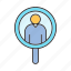 human resource, magnifier, recruiting, recruitment, scan, search 
