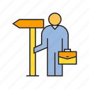 briefcase, business man, direction, sign, signage