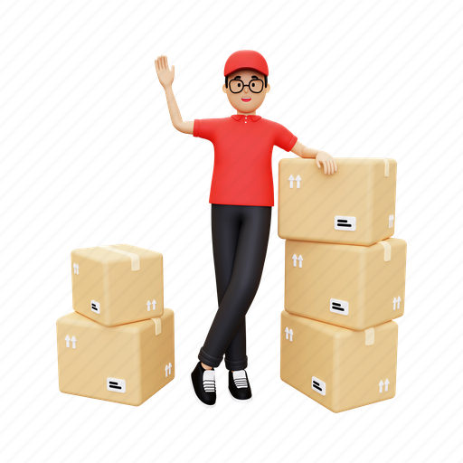 Courier, deliveryman, shipping, package, parcel, logistic, delivery 3D illustration - Download on Iconfinder
