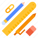 erase, pencil, ruler, stationery, tool