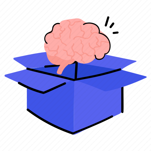 Box, brain, think outside, brainstorm, cardboard sticker - Download on Iconfinder