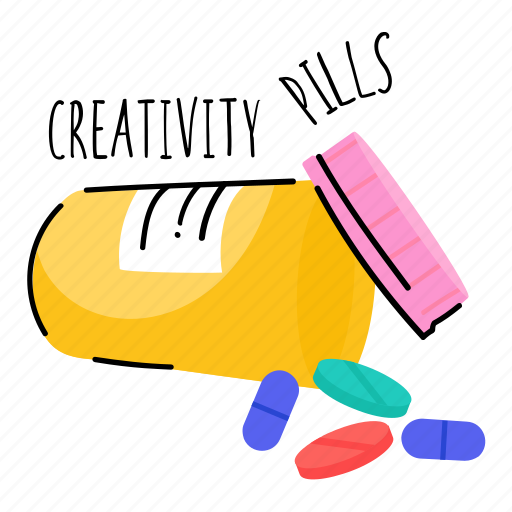 Creativity pills, pills, pills jar, medicine, drugs sticker - Download on Iconfinder