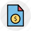 bill, currency, document, dollar sign, file, money, paper 