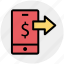 arrows, dollar, dollar sign, mobile, online payment, right arrows, smartphone 