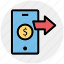arrows, dollar, dollar sign, mobile, online payment, right arrows, smartphone 