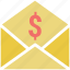email, envelope, letter, letter envelope, letter pack with dollar sign, message, newsletter, post 
