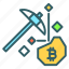 mining, cryptocurrency, bitcoin, digital currency, pickaxe 