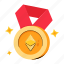 ethereum medal, gold medal, cryptocurrency medal, ethereum prize, ethereum winning 
