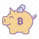 bitcoin, cash, cryptocurrency, penny, piggy bank, save money, wallet