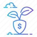 currency, dollar, growth, plant, shield