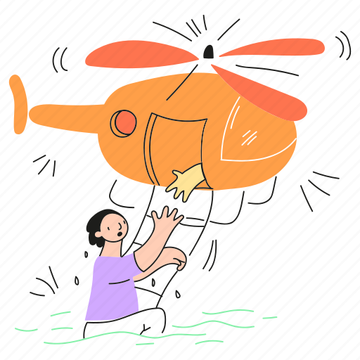 Helicopter, rope, support, sea, user, assistance, rescue illustration - Download on Iconfinder