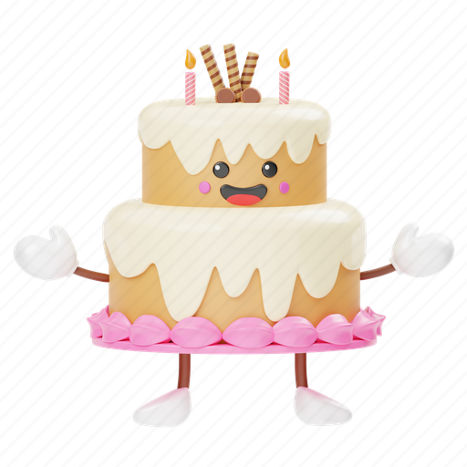 Cute, birthday, cake, party, cartoon, celebration, face 3D illustration - Download on Iconfinder