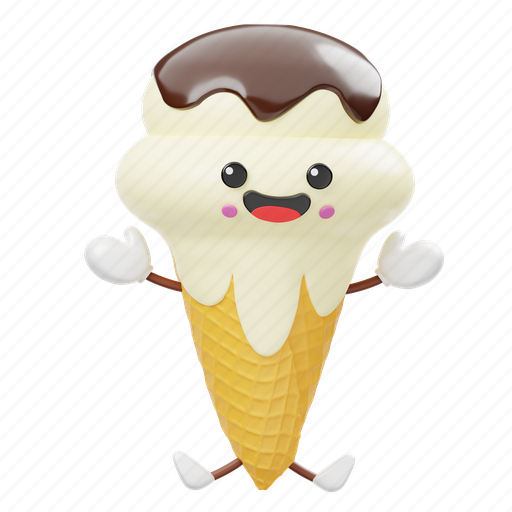 Cute, face, emoticon, emoji, smile, cartoon, ice cream cone 3D illustration - Download on Iconfinder