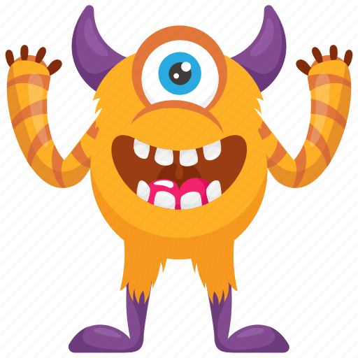 Cartoon monster, cyclop monster, demon, horned monster, one-eyed monster icon - Download on Iconfinder