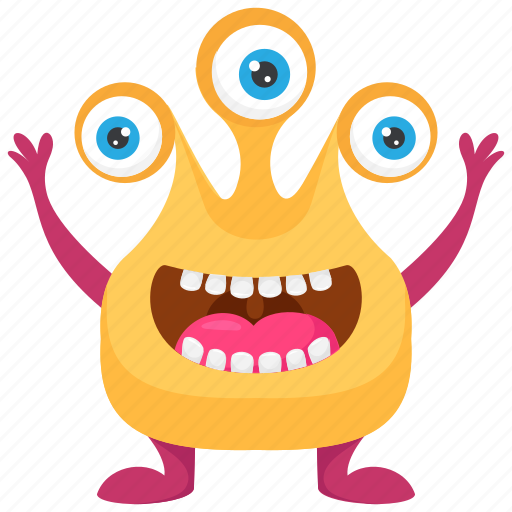Alien monster, cartoon character, monster creature, three-eyed monster, zombie monster icon - Download on Iconfinder