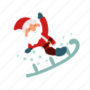 funny, santa, claus, flat, icon, sleigh, transport, winter, holiday