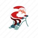 funny, santa, claus, flat, icon, ride, bike, bicycle, fast