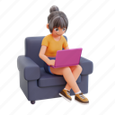 cute, girl, stdying, home, course, online, student 