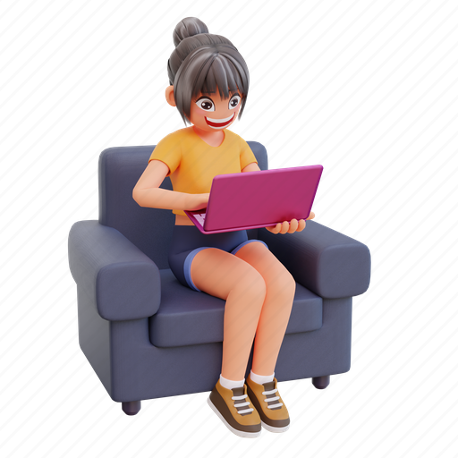Cute, girl, stdying, home, course, online, student 3D illustration - Download on Iconfinder