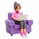cute, girl, laptop, sofa, sitting, computer, female, woman 