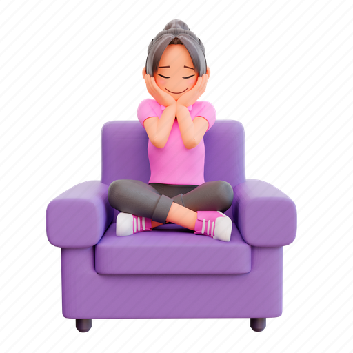 Cute, girl, female, woman, sitting, sofa 3D illustration - Download on Iconfinder