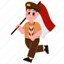 boy, scout, indonesian, flag, kid, child, character, person, student