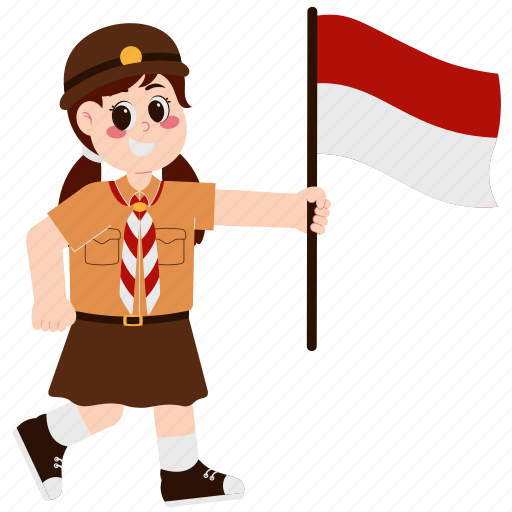 Cute, girl, indonesian, flag, cartoon, character, nation icon - Download on Iconfinder
