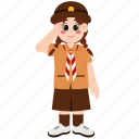 cute, girl, scout, child, saluting, kid, character, school, student