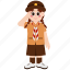 cute, girl, scout, child, saluting, kid, character, school, student 