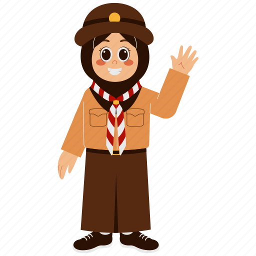 Cute, girl, scout, waving, hijab, kid, child icon - Download on Iconfinder