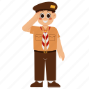 happy, boy, scout, saluting, kid, child, character, school, student