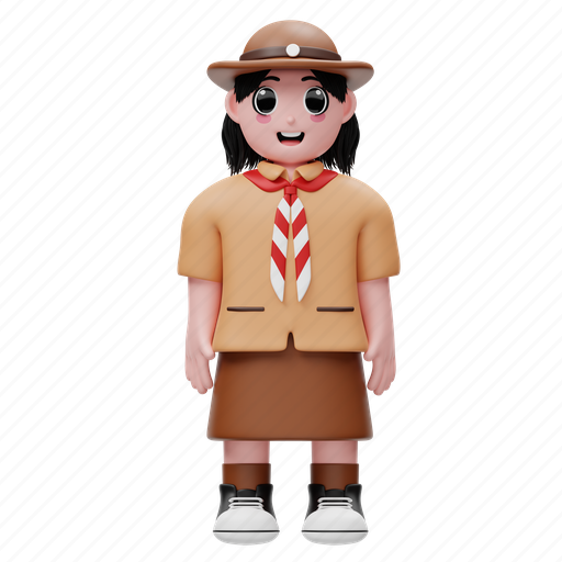 Girl, scout, uniform, hat, cartoon, character, people 3D illustration - Download on Iconfinder
