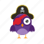 pirate, hat, accessory, flat, icon, owl, funny, element, bird 