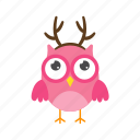 flat, icon, owl, funny, element, reindeer, antlers, accessory, bird