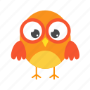 flat, icon, owl, orange, happy, fun, funny, element, bird