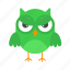 angry, green, evil, flat, icon, owl, funny, element, bird 