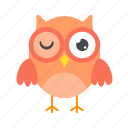 flat, icon, owl, winks, orange, animals, funny, element, bird