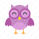 purple, fun, smile, flat, icon, owl, funny, element, bird