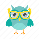 glasses, blue, cartoon, accessory, flat, icon, owl, funny, element