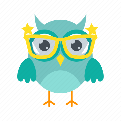 Glasses, blue, cartoon, accessory, flat, icon, owl icon - Download on Iconfinder