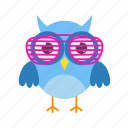 glasses, pink, accessory, flat, icon, owl, funny, element, bird