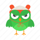 angry, green, evil, flat, icon, owl, funny, element, bird