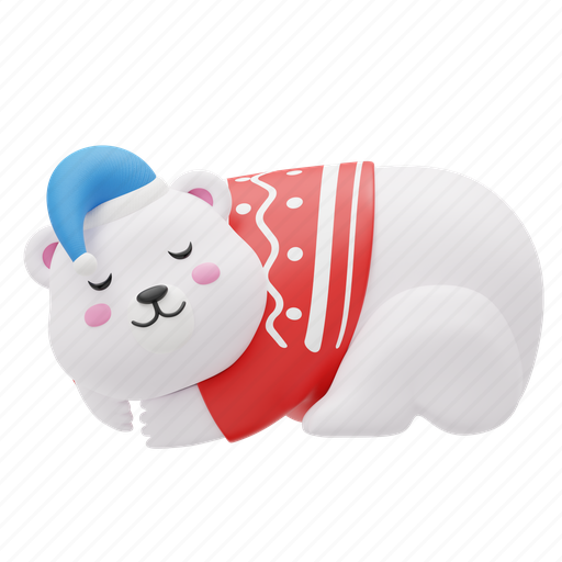 Cute, sleeping, polar, bear, animal, christmas, winter 3D illustration - Download on Iconfinder