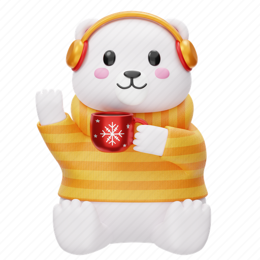 Bear, headphones, coffee, cute, polar bear, animal, christmas 3D illustration - Download on Iconfinder